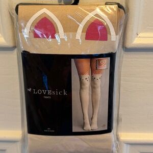 Love Sick Hot Topic Bunny Kitten White w/Pink Ear Faux Knee High Tights Sz M/L